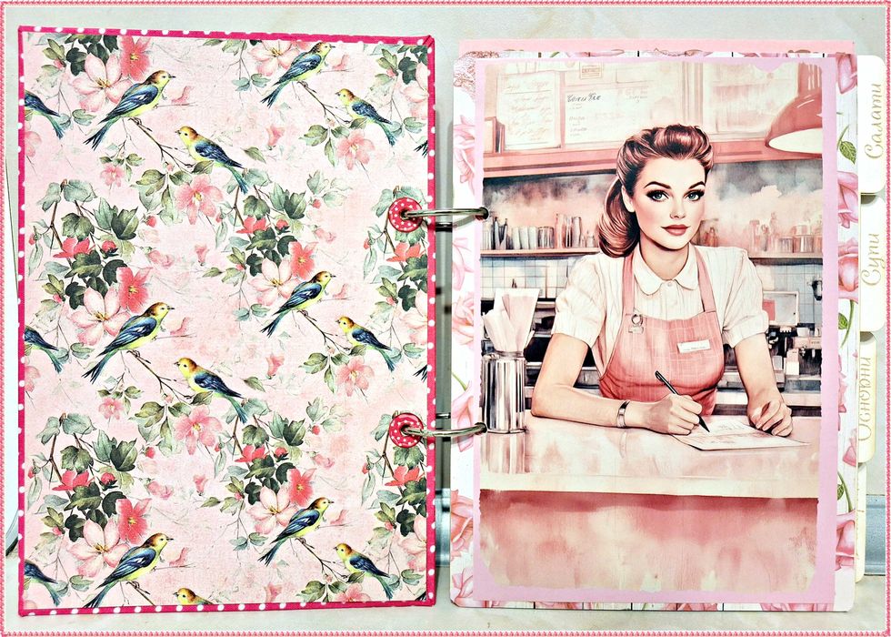 Ретро тефтер за рецепти с 4 разделителя в розово