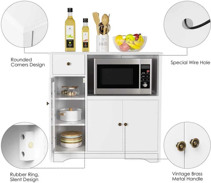 Бюфет с рафт за микровълнова фурна + работен плот в бял цвят