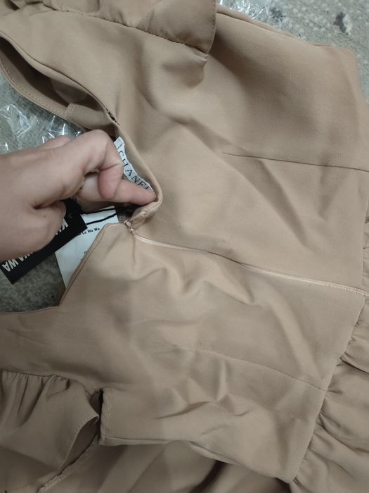 Платье бежевая бабочка Французский длина юбка сборку крылышка рукав С