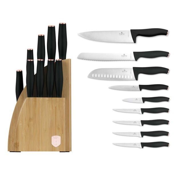 Висококачествен сет ножове с бамбукова стойка