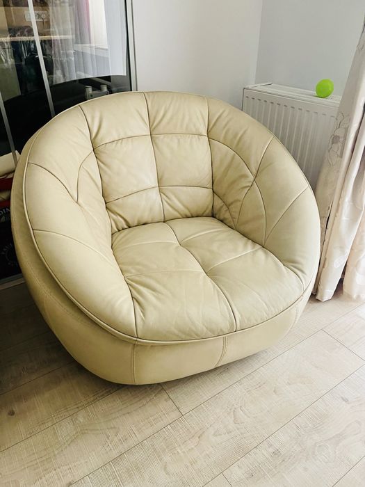 Set canapea si fotoliu mobexpert piele crem