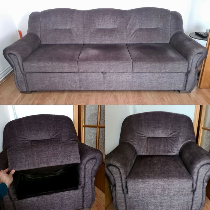 Set canapea extensibilă 3 locuri + 2 fotolii cu depozitare – ca noi