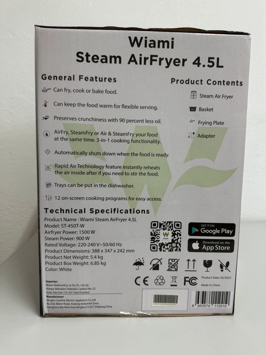 Friteuză cu abur Wiami Home Technology, cu o capacitate de 4,5 litri.