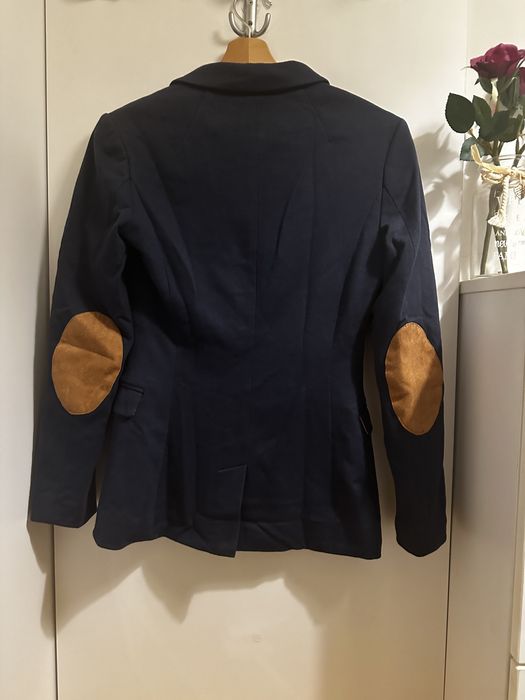 Sacou bleumarin H&M cu cotiere camel, marimea 36