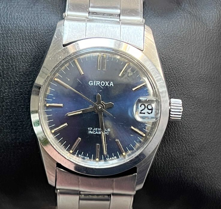 Ceas elvetian Giroxa 17 Jewels Incabloc cu data stil Oyster anii 70