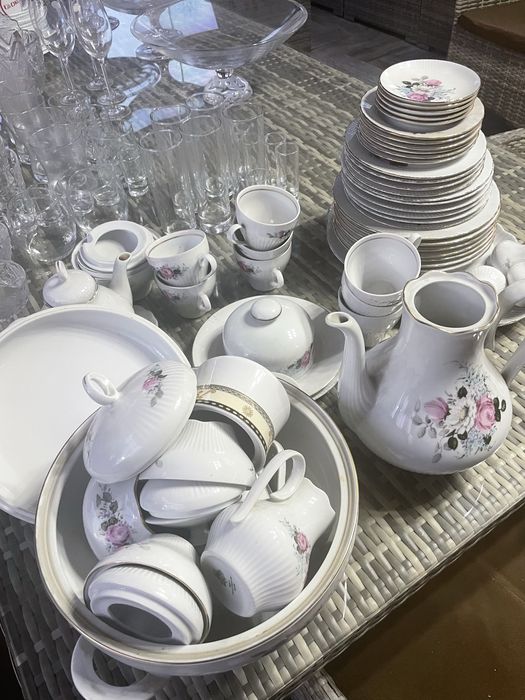 Винтажный сервиз + хрусталь — полный набор