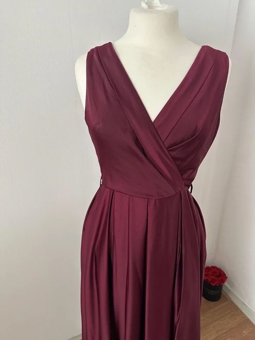 Made in Italy Rochie lungă maxi cu pliuri burgundi pruna