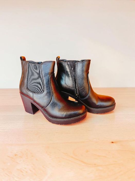 Botine damă Graceland (Deichmann) cu toc gros – Negre – Mărime 36