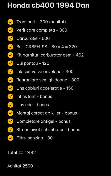 Honda cb400 superfor1994 cafe race. Vand sau schimb cu platforma +€