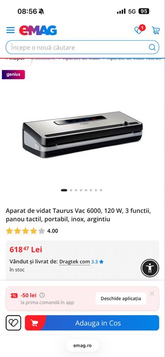 Aparat de vidat Taurus VAC 6000, 120W, Inox/Negru