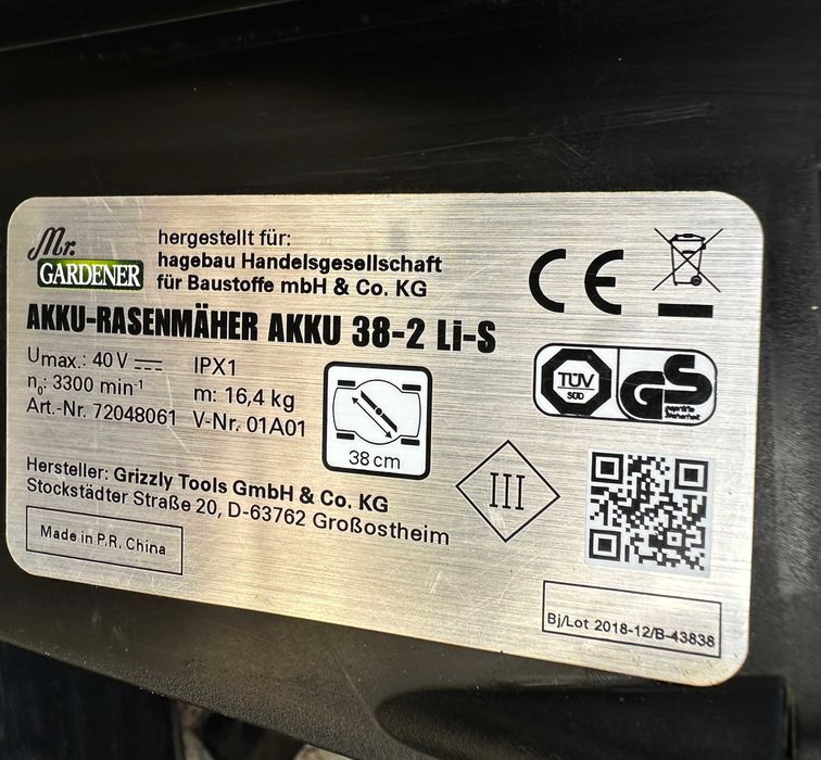 Mr. Gardener Akku 38-2 Li-S - Мощна акумулаторна косачка 40V 38см