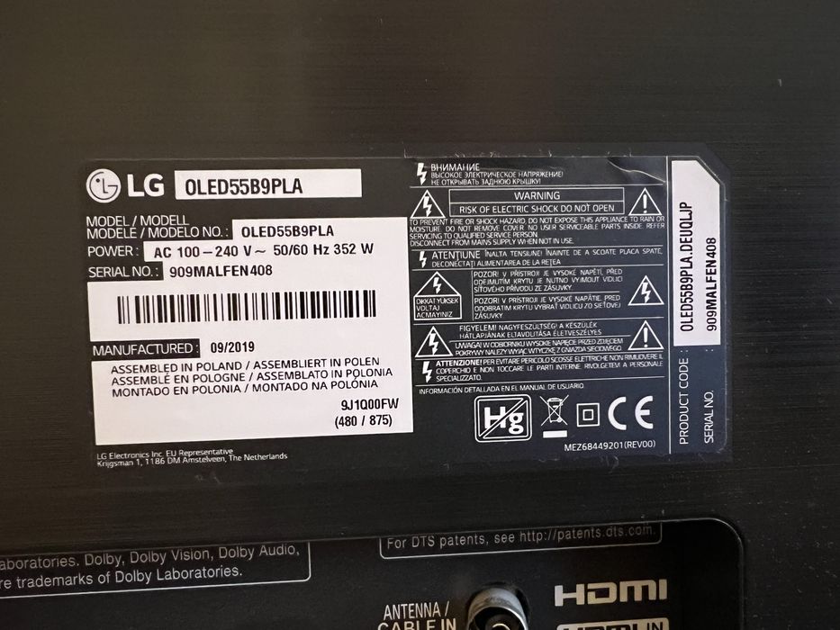 4K Телевизор LG OLED55B9PLA 3 месеца гаранция