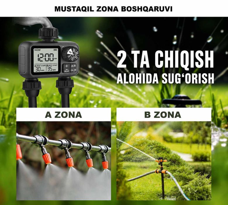 Avtomatik sug'orish taymeri, dasturchi, sug'orish boshqaruvchisi.