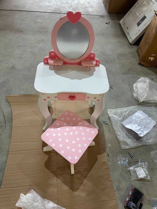 Set de toaletă pentru copii OOOK, masă și scaun cu oglindă, măsuță de machiaj cu sertar de depozitare, culoare roz.