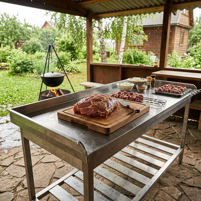 Стол из нержавейки для двора и мангала Dacha stoli Nerjavey