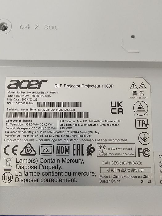 Video Proiector Acer A1P1911 DLP 3D