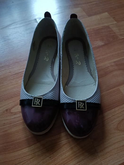 Balerini piele dama mov cu alb