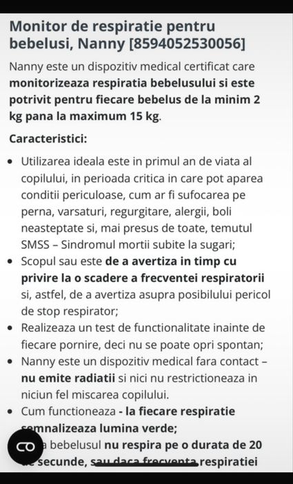 Monitor de respiratie bebelusi Jablotron Nanny