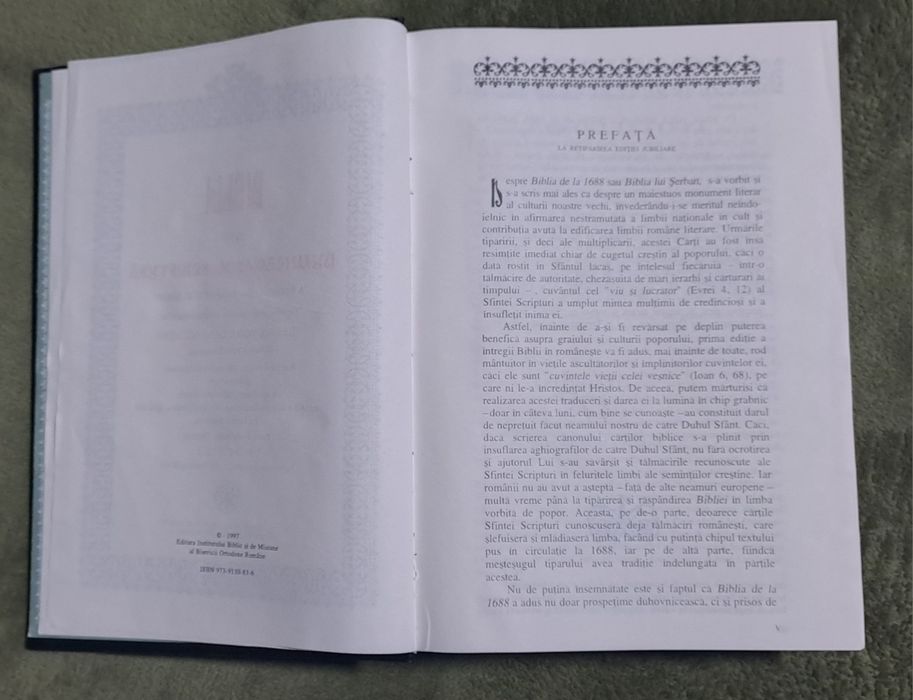 BIBLIA DE LA BUCURESTI 
Serban Cantacuzino
Reeditare aniversara la 300