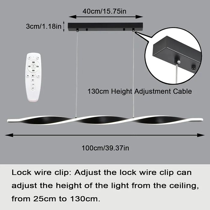 Черна спираловидна Висяща лампа за трапезна маса с димируема светлина,