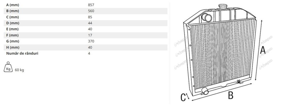 Radiator tractor fiat 140-90 DT din cupru import Italia pret 3790 lei