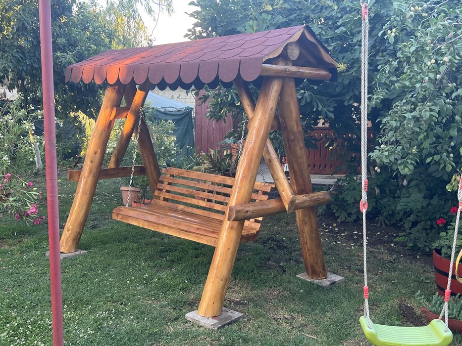 Leagan din lemn rustic cu 2 pui / balansoar lemn