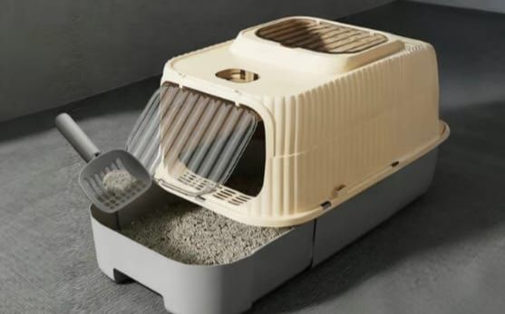 Туалет-домик, лоток с совком серо бежевый