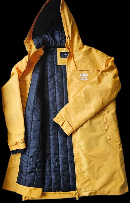 Спортно мъжко яке Adidas XL подплатено жълто с цип и качулка