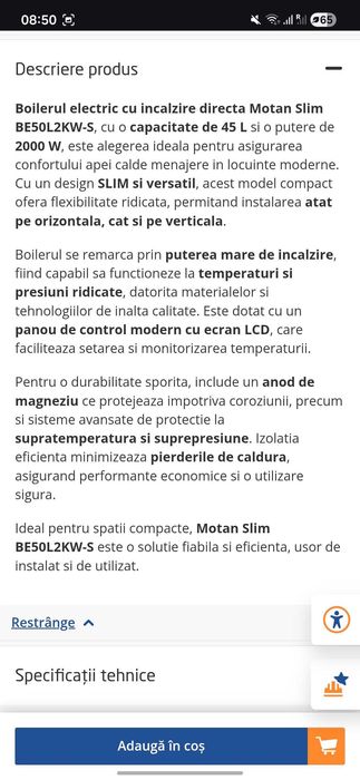 Boiler electric Motan Slim 50l