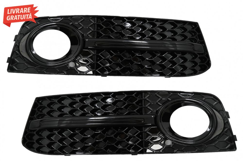 Grile Laterale Bara Fata AUDI A4 B8 8K (2007-2011) S4 Design Negru Luc