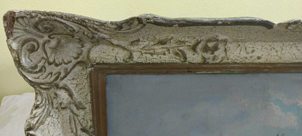 Tablou vechi, peisaj de iarna, Girotti. Pictura in Panza