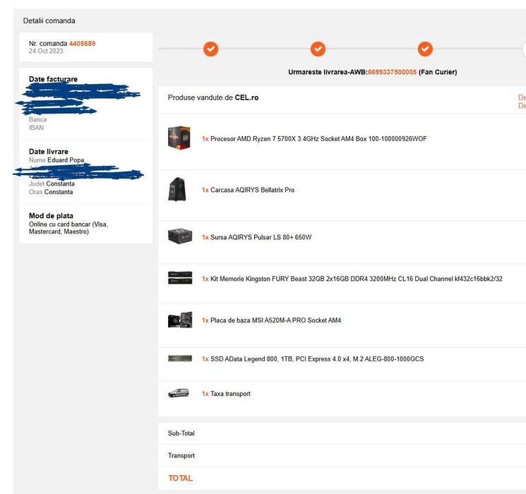 Kit PC Gaming Ryzen 7 5700X 32GB RAM DDR4 3600Mhz MSI A520M-A PRO AM4