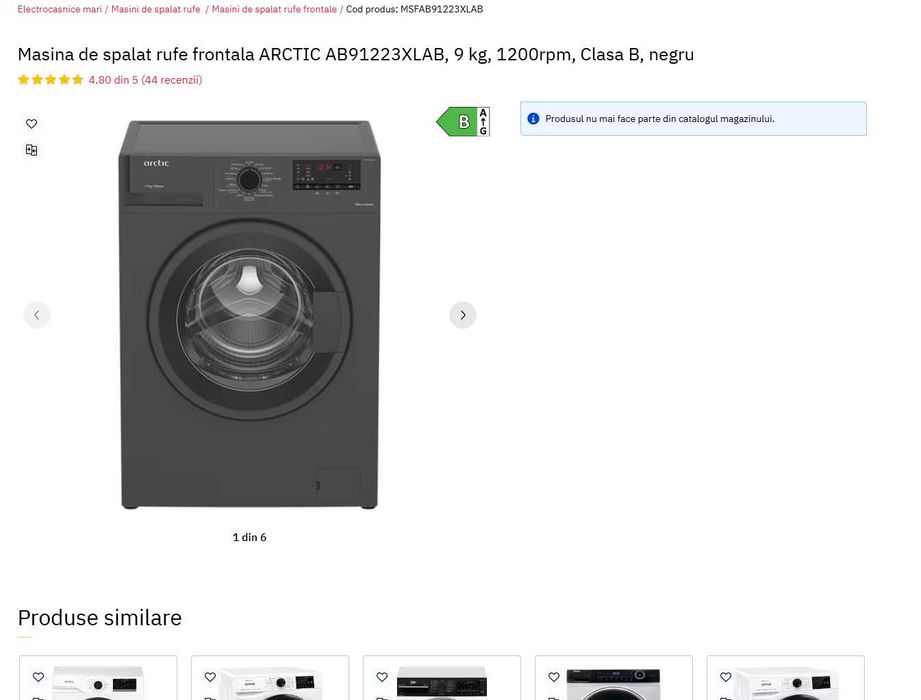 Masina de spalat rufe frontala ARCTIC AB91223XLAB 9 kg 1200rpm Clasa B