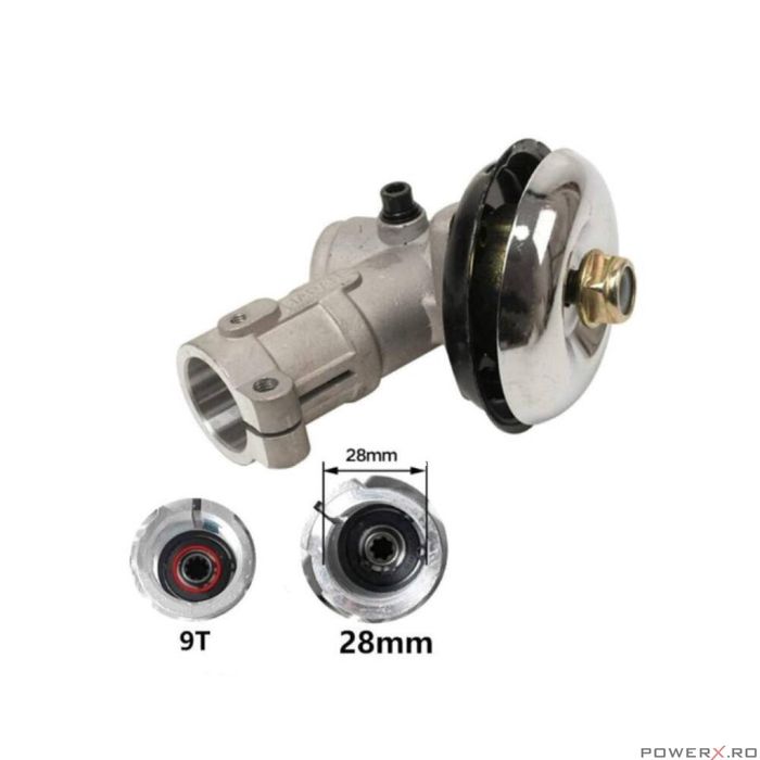 Angrenaj unghiular, cap reductor pentru motocoasa, 9 caneluri 28 mm,