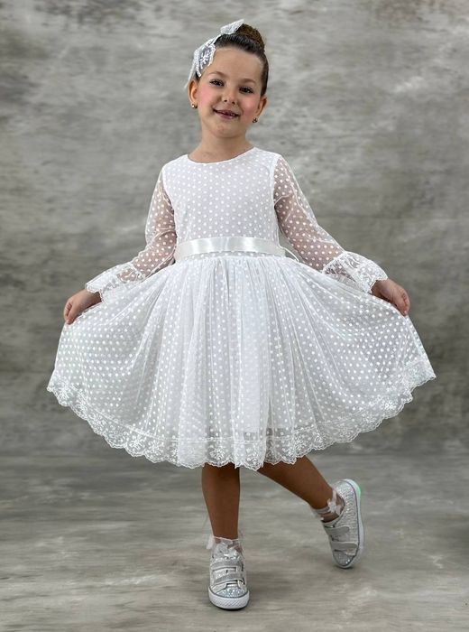 Rochie alba din dantela + clema par, 6, 7, 8 și 9 ani