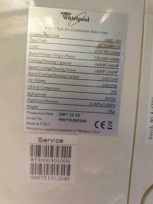 Aparat aer conditionat (AC Whirlpool  12000BTU)