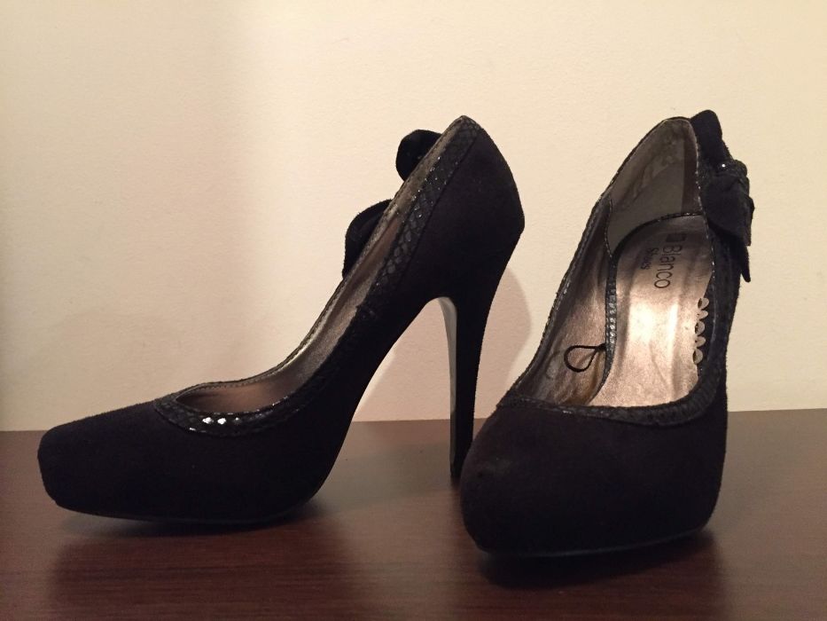 Pantofi dama cu toc, piele intoarsa, negru, 37, nou, Blanco Italia
