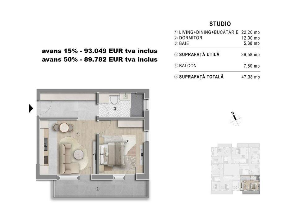 Metrou Berceni - Garsoniera 41mp - bloc boutique 2027