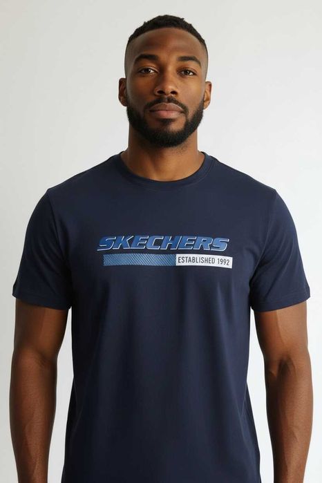 Мъжка тениска, SKECHERS, Синьо лого, Чевен