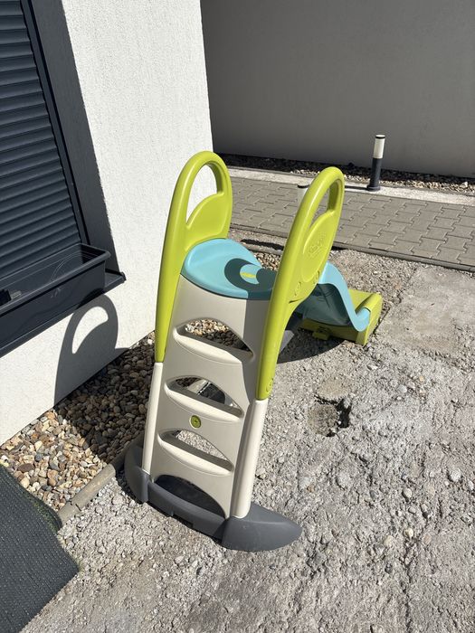 Tobogan cu dublu val și apă cu 2 metri Funny Slide Green Toboggan Life Smoby cu construcție solidă și filtru UV de la 24 luni