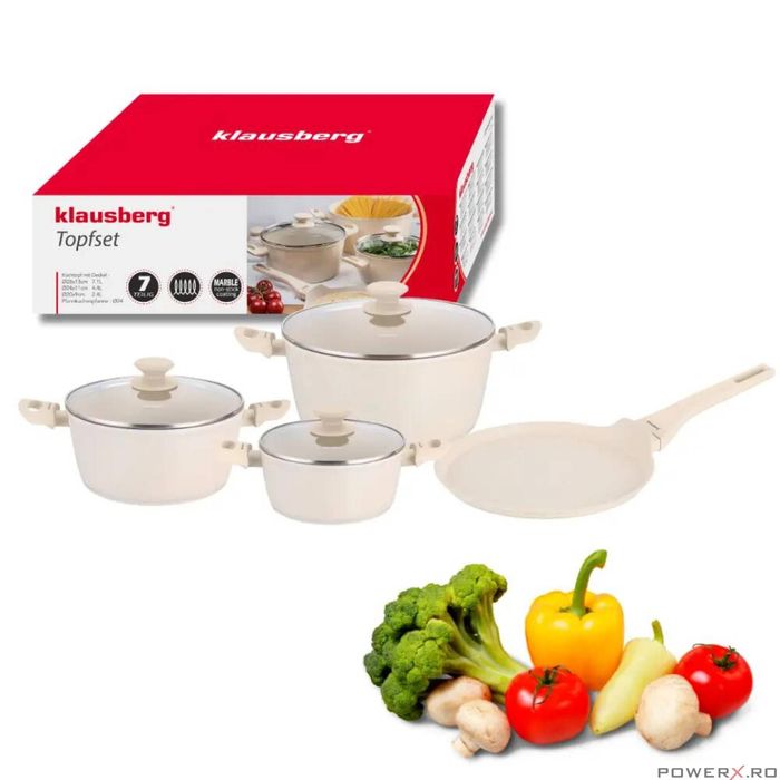 Set de oale cu capac, crem, din aluminiu turnat, 7 piese cu strat