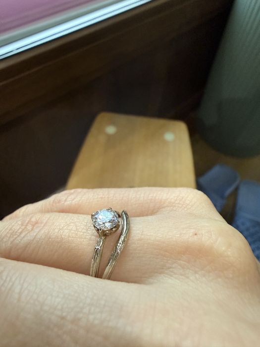 Set verighete + inel de logodna aur alb 14k si moissanite