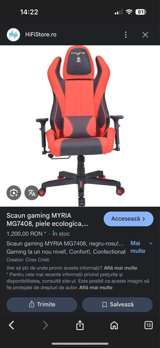 Vand scaun gaming myria, stare excelenta