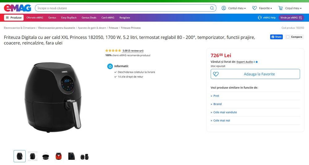 Friteuza digitala cu aer cald - Princess 182050 XXL