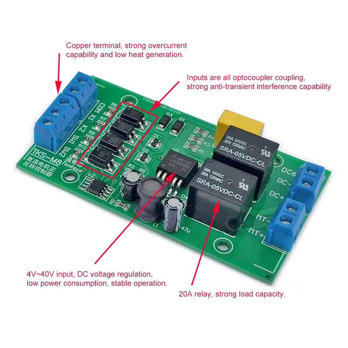 Controller motor DC 12V/24V cu revers  schimbare sens motor DC automat