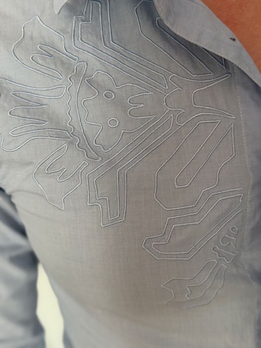 Cămașă CLASS Roberto Cavalli bleu cu broderie, slim fit, S
