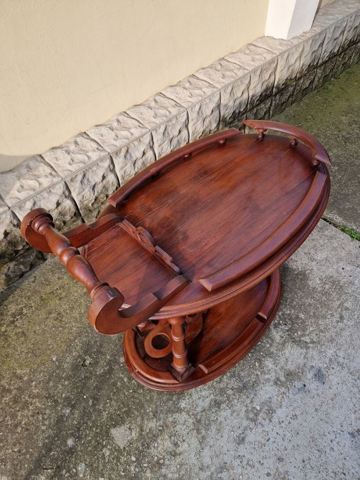 Страхотна антикварна белгийска дървена количка за сервиране