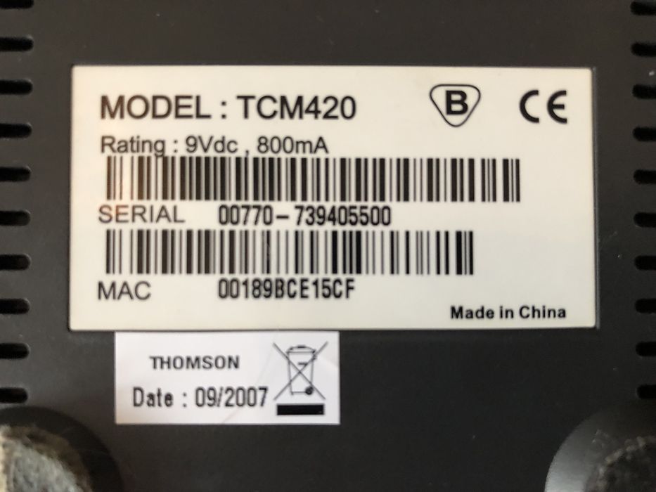 Modem pentru cablu TV THOMSON MODEL: TCM-420