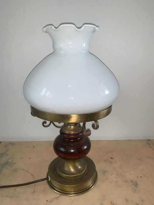 Veiaza lampa din alama bronz lemn abajur sticla