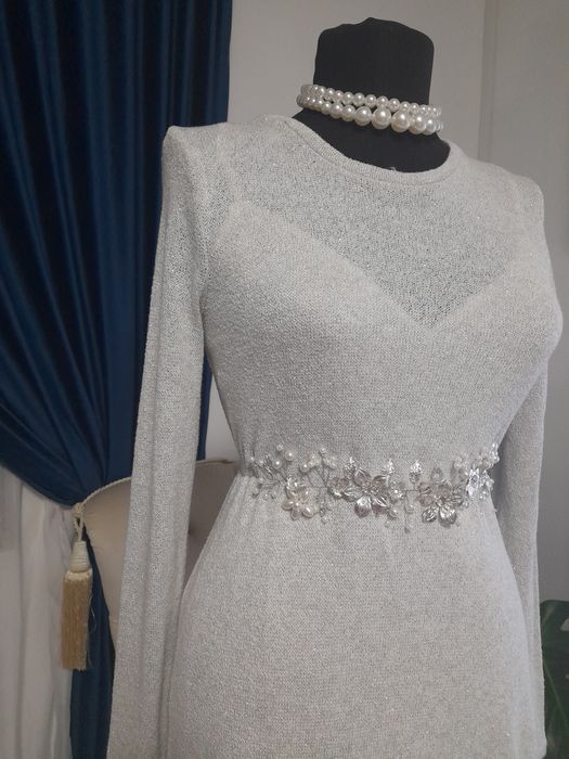 Rochie lunga de cocktail Zara cu sclipici argintiu mărimea S
